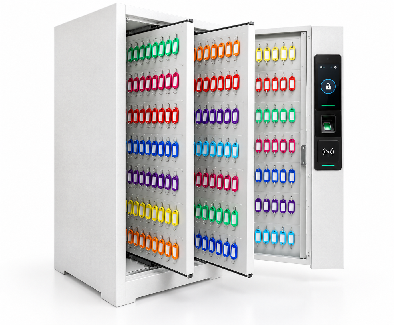Smart multi-key cabinet with touchscreen, fingerprint reader and many keys